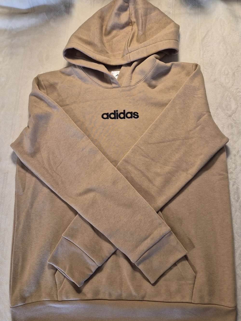 adidas Boy's Tan Hooded Sweatshirt with Black Logo